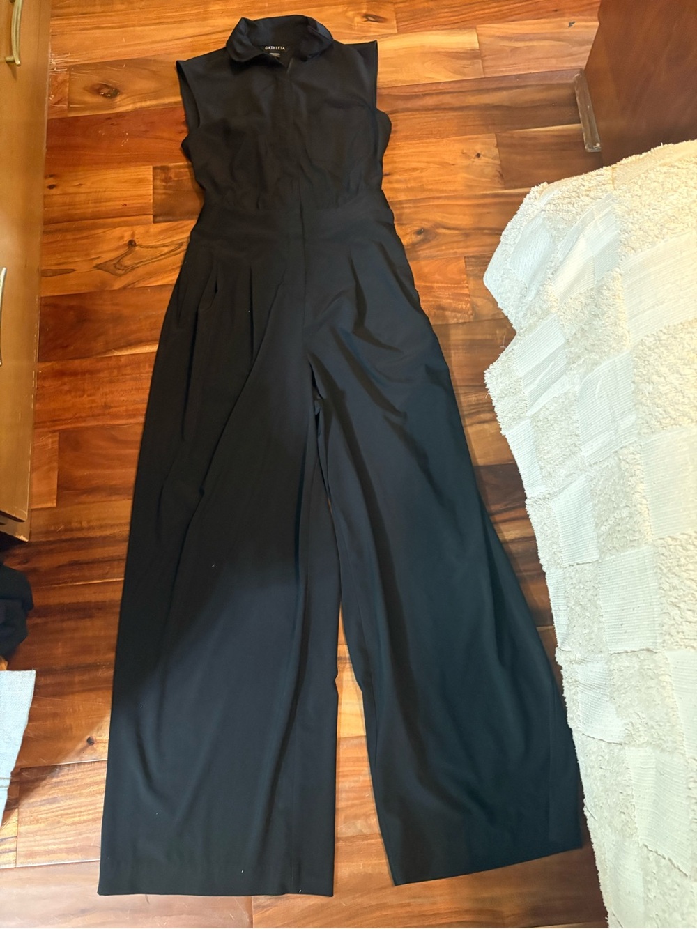 Athleta Black Sleeveless Wide Leg Jumpsuit Size 0 Collared Elastic Waist (961)